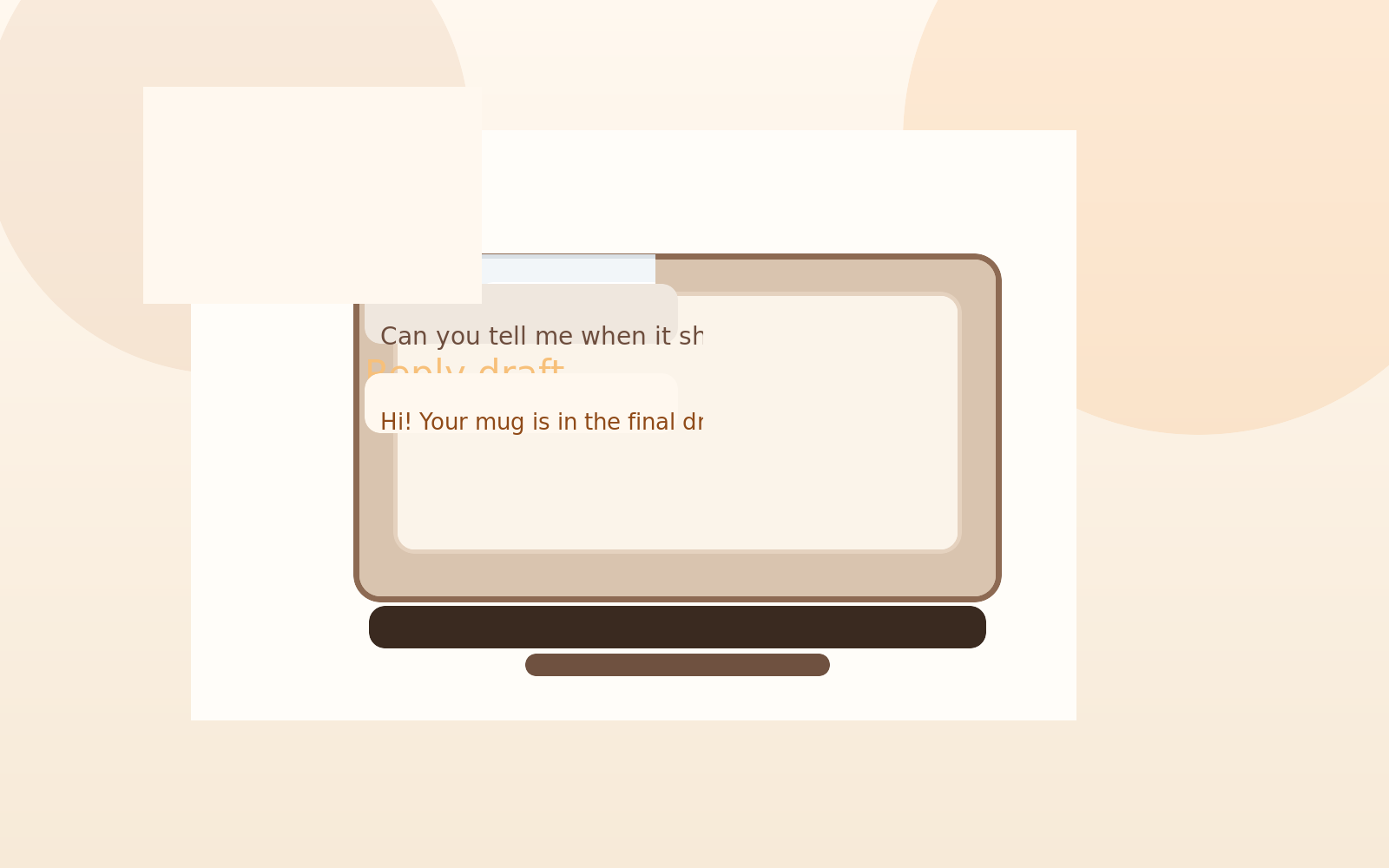 An Etsy seller inbox and reply draft illustration